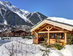 夏蒙尼-勃朗峰Chalets Ile des Barrats的山底雪中小屋