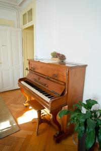 een piano met een potplant bovenop bij Pension Bienvenue (Women only) in Lausanne