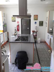 a kitchen with a stove and a counter top at Hostal Magnolio in Viña del Mar