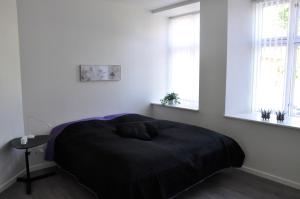 1 dormitorio con 1 cama y 2 ventanas en AB Centrum Aarhus Bed without Breakfast, en Aarhus