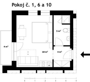 Grundriss eines Hauses in der Unterkunft Schneeberg Apartmany in Boží Dar