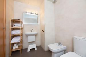 bagno con lavandino, servizi igienici e specchio di Apartamentos Cornellalux a Cornellà de Llobregat