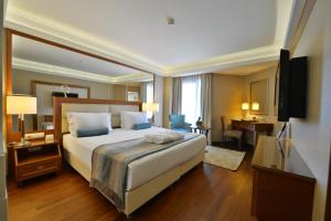 a hotel room with a bed and a television at Marigold Thermal & Spa Hotel Bursa in Bursa