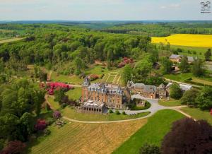 an aerial view of a large mansion in the countryside at Domaine de Ronchinne - Maison du Jardinier in Maillen