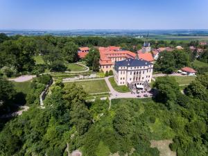 Vue aérienne d'un grand bâtiment sur une colline dans l'établissement Schloss Ettersburg Weimar, à Ettersburg