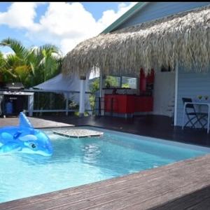 una piscina con uno squalo blu in acqua di Bungalow la paillote a Le François