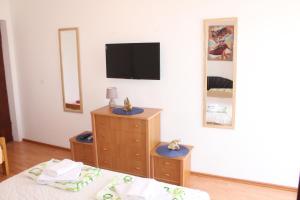 1 dormitorio con 1 cama y TV en la pared en Guest House Tomanovic, en Herceg-Novi