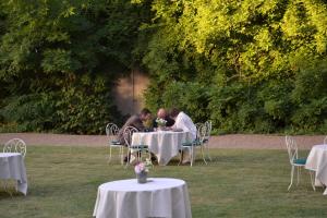 a group of people sitting at tables in the grass at Château De Pray in Amboise