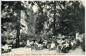 an old photo of a group of people sitting at tables at Apartmány Svatošské skály in Loket