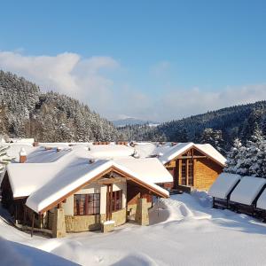 une maison avec de la neige sur le toit dans l'établissement Rezydencja Leśny Dwór, à Piwniczna-Zdrój