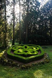 um relógio verde no meio de um campo em Hostellerie De Levernois em Levernois