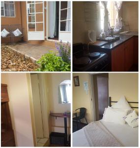 un collage de tres fotos de una cocina y un dormitorio en Amberlight Self Catering Accommodation, en Krugersdorp