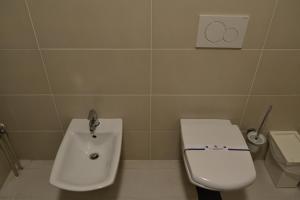 uma casa de banho com um WC e um lavatório em Rakhiv Hotel & Apartments em Rakhiv