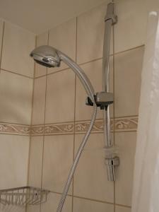 La salle de bains est pourvue d'une douche avec un pommeau de douche. dans l'établissement Western-Inn, à Klipphausen