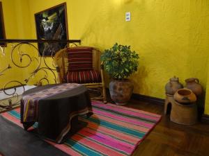 a living room with a chair and a rug at Hostal Bivouac in La Paz