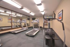 - une salle de sport avec des tapis de course et des miroirs dans l'établissement Holiday Inn Express & Suites Fayetteville University of Arkansas Area, an IHG Hotel, à Fayetteville