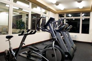 een fitnessruimte met verschillende elliptische machines en ramen bij Holiday Inn Hotel & Suites-West Edmonton, an IHG Hotel in Edmonton