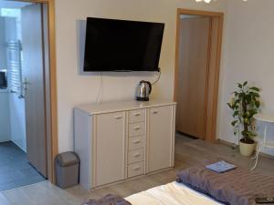 a television on top of a dresser in a room at Asiatisches Landhaus in Braunsbedra