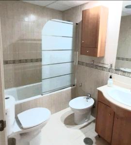 uma casa de banho com um WC e um lavatório em Apartamento Realengo Sevilla em Sevilha