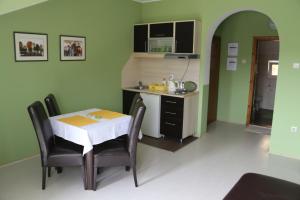 eine Küche mit einem Tisch und Stühlen im Zimmer in der Unterkunft Apartments Vila Vrdnik in Vrdnik