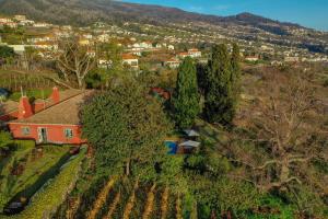 een luchtzicht op een dorp met een huis en wijngaarden bij Quinta das Vinhas in Calheta