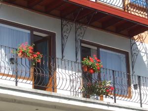 een gebouw met twee balkons met bloemen erop bij Vila Ana-Maria in Sinaia