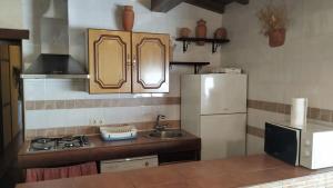 cocina con nevera y fregadero en Casa Rural Casona de Jerte, en Jerte