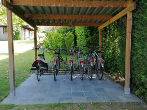 eine Gruppe von Fahrrädern, die unter einer Pergola geparkt sind in der Unterkunft Studio's Park - Heverlee in Löwen