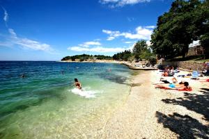 eine Gruppe von Menschen, die am Strand im Wasser spielen in der Unterkunft Hotel Gran Vista Plava Laguna in Poreč