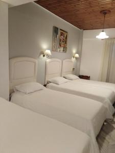 Un pat sau paturi într-o cameră la Kouros Hotel