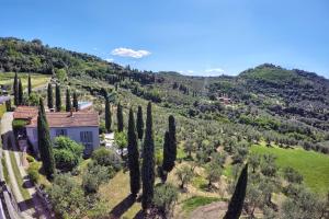 una vista aerea di una villa con cipressi di Villa Maona - con piscina tra Firenze e Pisa a Montecatini Terme