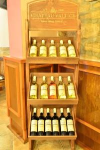 um monte de garrafas de vinho em uma vitrine em Pension Wallis em Plzeň