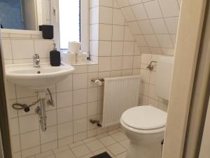 y baño con aseo y lavamanos. en Ferienwohnung Möwenblick, en Flensburg