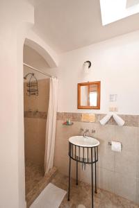 bagno con lavandino e doccia di Hotel Meson Cuevano a Guanajuato