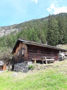 una baita di tronchi in mezzo a un campo di Gästehaus Sahler a Gaschurn