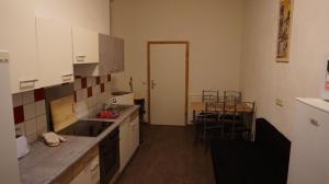 a kitchen with a sink and a counter top at Hostel im Medizinerviertel in Halle an der Saale