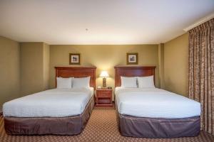 a hotel room with two beds and a window at Clarion Collection Hotel Arlington Court Suites in Arlington