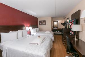 2 bedden in een hotelkamer met rode muren bij Red Roof Inn PLUS+ Washington DC - Manassas in Manassas