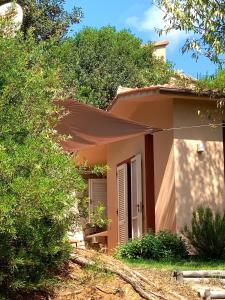 a small house with an open door and trees at La Mandorla Salata in Capoliveri