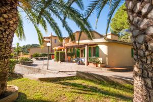 a palm tree in front of a building at Residence La Valdana in Capoliveri