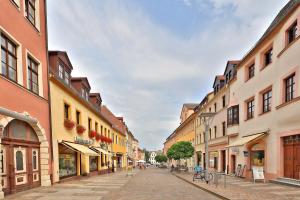 une rue vide dans une ville avec des bâtiments dans l'établissement Hotel-Pension zum Markt, à Torgau