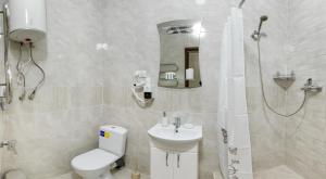 a bathroom with a toilet and a sink and a shower at Апартаменти в Старому Місті Sweet House in Kamianets-Podilskyi