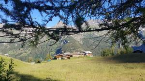 ヴァルトゥルナンシュにあるChalet Le Lisの山を背景にした畑の家