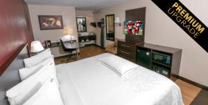 een slaapkamer met een wit bed en een televisie bij Red Roof Inn PLUS+ Washington DC - Oxon Hill in Oxon Hill