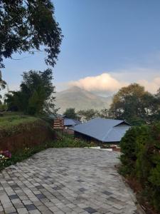 un passaggio in pietra con un edificio e una montagna di Ottway Hills Near Mattupetty Dam a Munnar