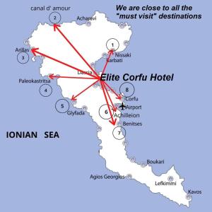 een kaart van het gehele centurion hotel bij Elite Corfu Sea View Rooms in Corfu-stad