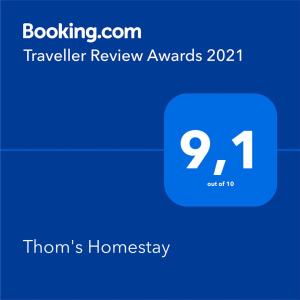 Certifikát, hodnocení, plakát nebo jiný dokument vystavený v ubytování Thom's Homestay