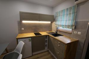 a small kitchen with a sink and a counter at Auto-Camping Park in Jelenia Góra