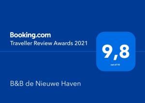 B&B de Nieuwe Haven में दिखाया गया कोई प्रमाणपत्र, अवॉर्ड, हस्ताक्षर या कोई दूसरा दस्तावेज़