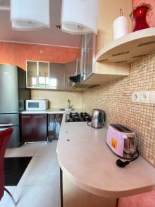 a kitchen with a counter with a toaster on it at Таунхаус 99 in Petropavlovskaya Borshchagovka